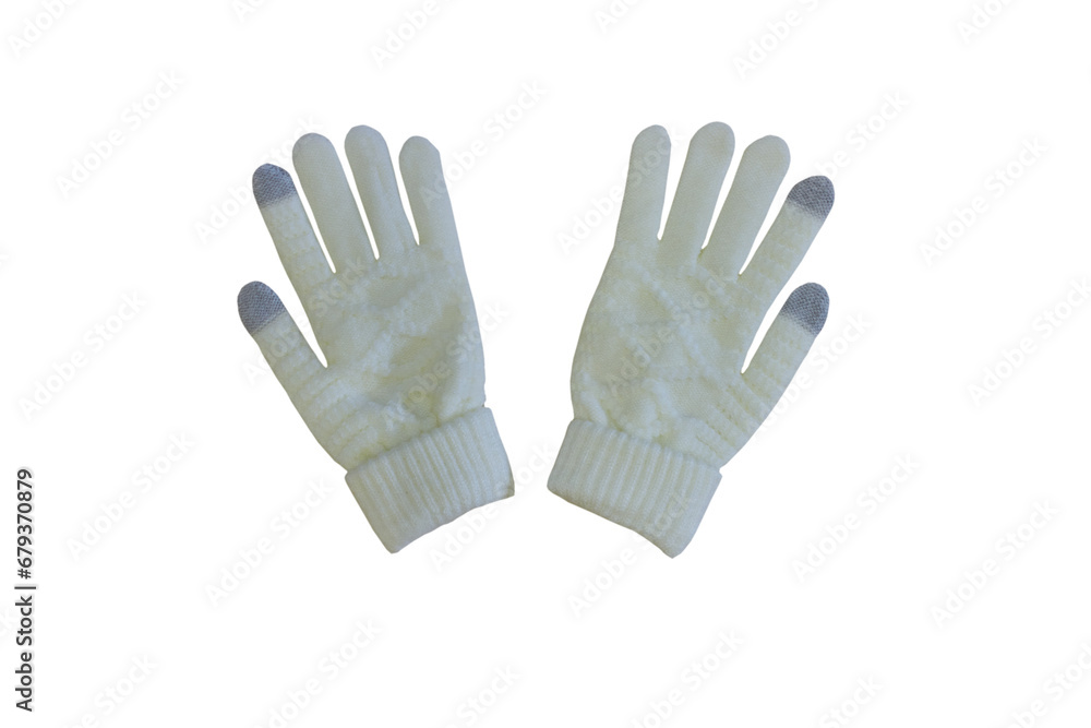 Obraz premium pair of white gloves isolated,warm winter gloves for women, gloves for smartphones