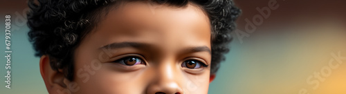Heranwachsender Anblick dunkelhäutig braune Augen eines Jungen Kind Gesicht schaut in Klarheit, Close Up der Augen und Schönheit mit viel Ausdruck, Kindheit, gestalten, anschauen, Blick
