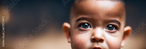 Baby Anblick dunkelh  utig Augen eines Jungen Kind Gesicht schaut in Klarheit  Close Up der Augen und Sch  nheit mit viel Ausdruck  Kindheit  gestalten  anschauen  Blick