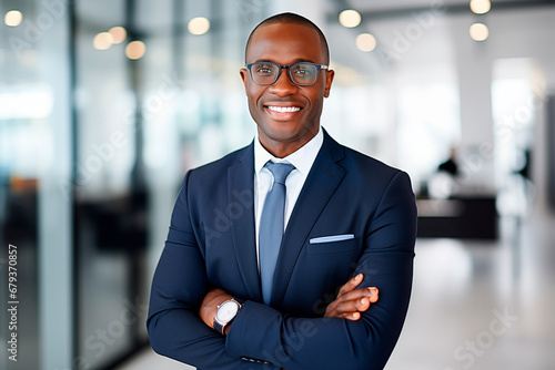 African businessman standing proud in a luxury office