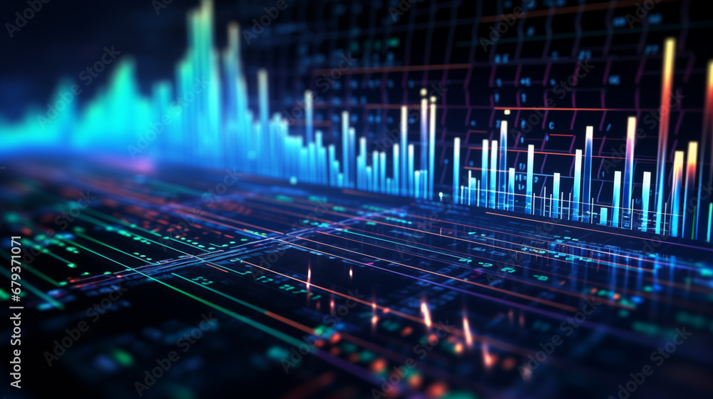 Market graph and chart, abstract holographic background Market graph and chart, abstract holographic background