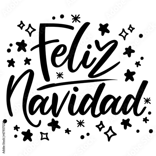 Feliz navidad spanish merry christmas handwritten vector graphic