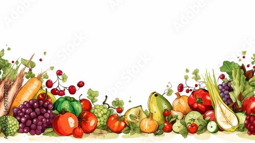 copy space fruits and vegetables on white background