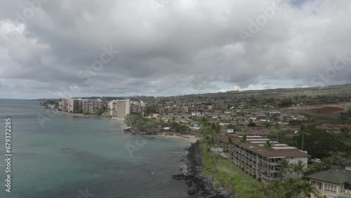 Maui hawaii lahaina drone tracking shot out over water (ID: 679372285)