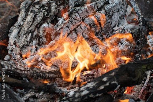Closeup view of a flames of a fire