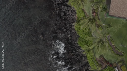 Maui Hawaii beach drone lava rocks from above (ID: 679372832)
