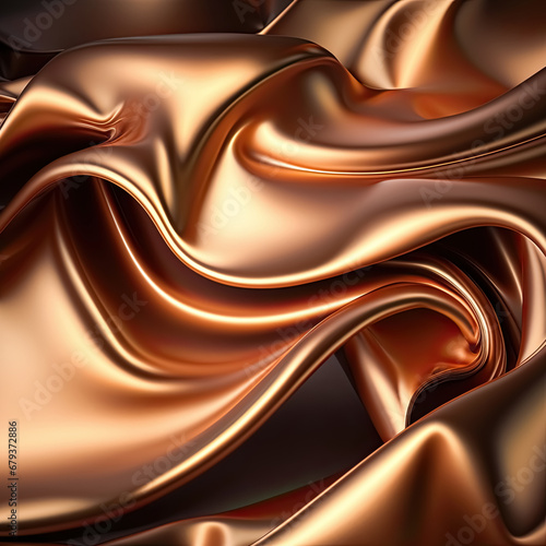 Copper color abstract shiny plastic silk or satin wavy background. 