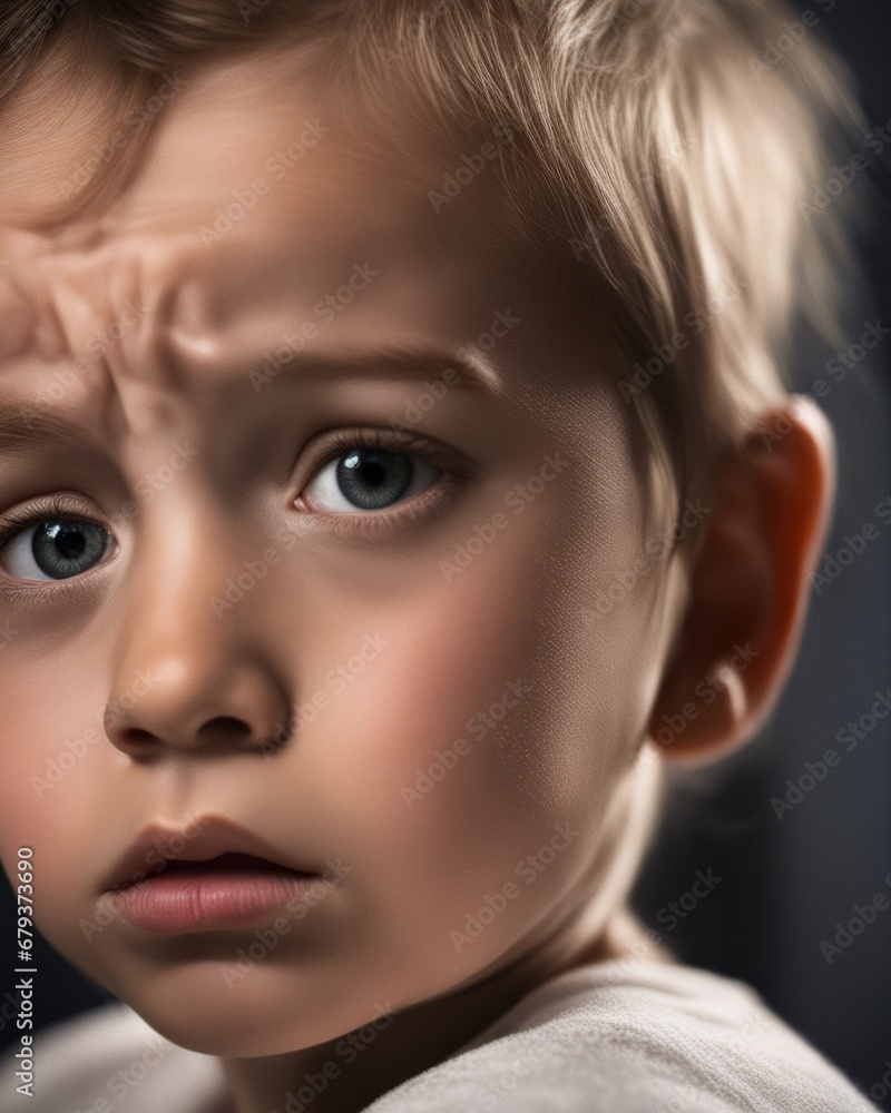 Close-up of the face and cheeks of a worried child with urticaria, allergic reactions Close-up of the face and cheeks of a worried child with urticaria, allergic reactions