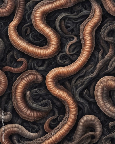 Abstract image of parasitic worms, worms and helminths in the human intestine photo