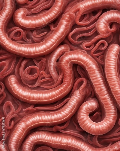 Close-up of intestinal worms and parasites in the human digestive tract, abstract image photo