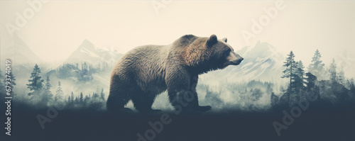 Wild grizlly bear in the forest for t-shirt printing. photo