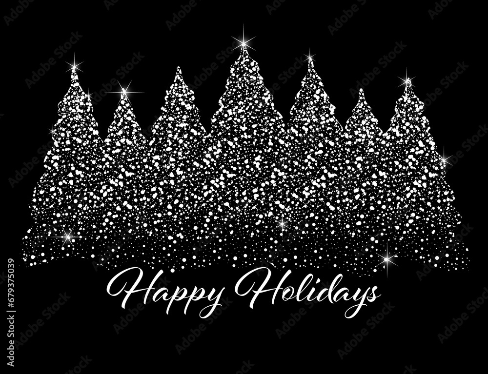 Snowflake winter tree silhouette for holiday season. white outline ...