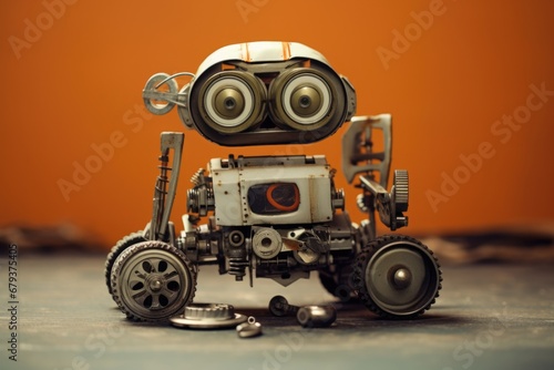 minimalistic image of a robot on an orange background © Konstiantyn Zapylaie