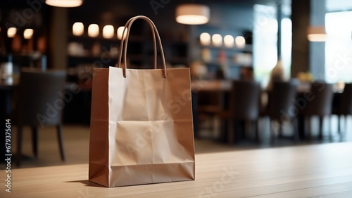 brown paper bag in the restaurant for food order, generative ai photo