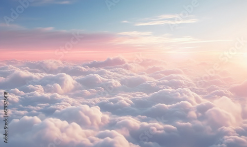 Overhead view of clouds in sunlight, generative AI