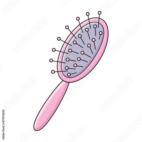 Pink massage hairbrush isolated vector illustration