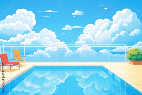 pool mirroring the clear blue sky and clouds