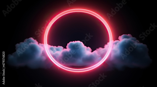 neon light ring on dark Glowing geometric shape round