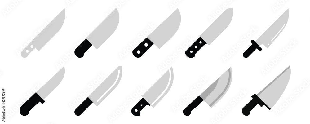 Set of knives, kitchen knives vector, cooking knife set, stainless steel, restaurant knifes, vector illustration isolated on white Set of knives, kitchen knives vector, cooking knife set, stainless steel, restaurant knifes, vector illustration isolated on white