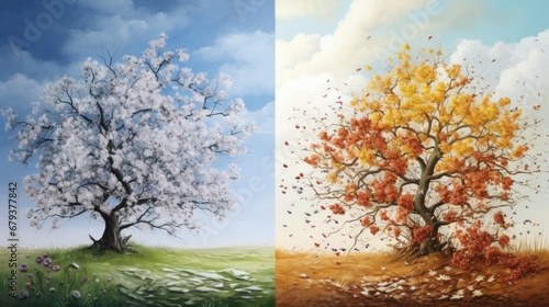 Change of seasons from winter to spring and summer