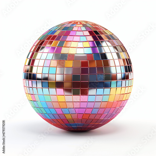 3D-Rendered Disco Ball, Radiating Colors, White Background