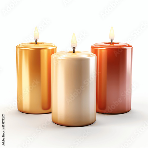 Glowing Candles, Festive Warmth, Isolated on White