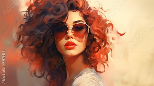 Portrait Stylist young curly woman in glasses