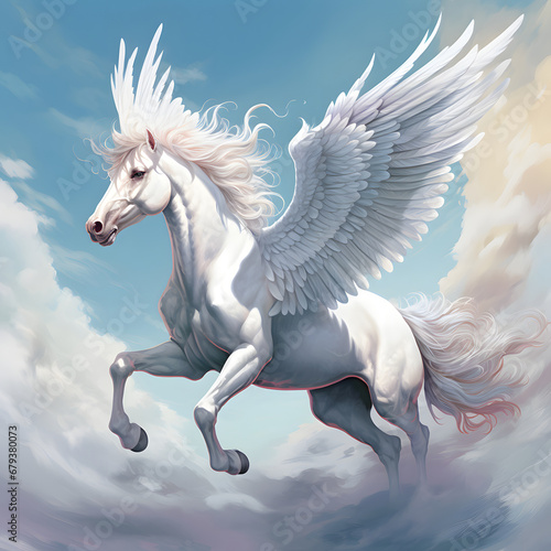 pegasus, a white horse with wings. a mythical flying creature.