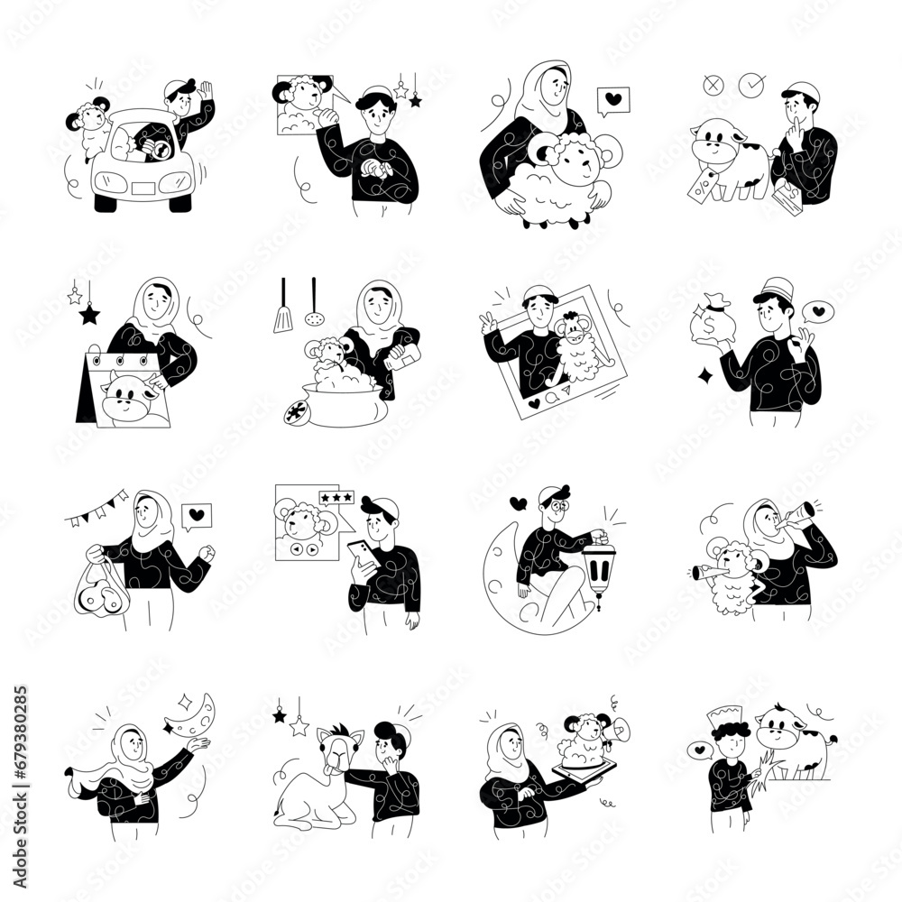 Obraz premium Pack of Eid ul Adha Sketchy Illustrations