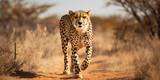 cheetah in the wild, cheetah stalking at field Cheetah's Hunt in the Wilderness. Generative Ai
