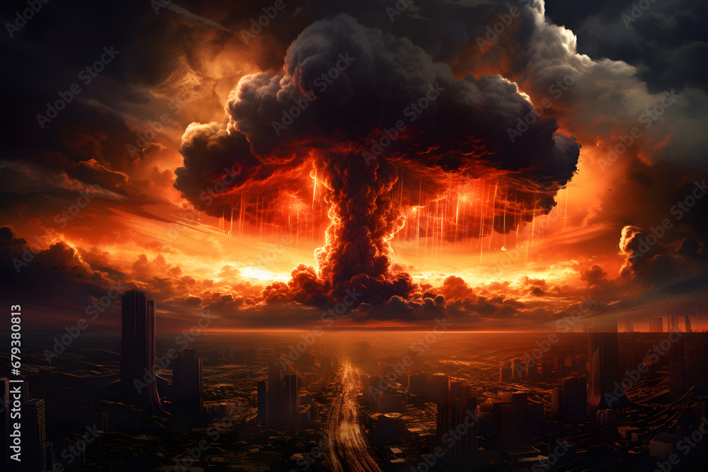 A nuclear explosion, flash of light, a giant column of fire and clouds of smoke. The release of radiant energy. Environmental disaster. An explosion in the form of a huge mushroom.