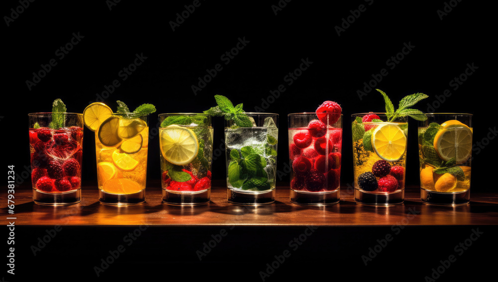 Obraz na płótnie Fresh fruit cocktails closeup food photography low angle w salonie