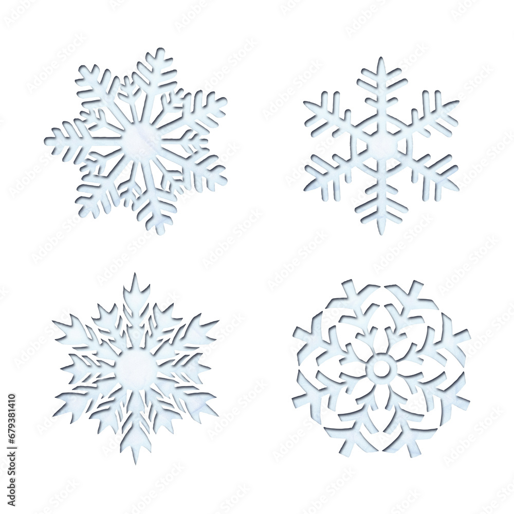 Decorative snowflake shapes with isolated paper cutout effect