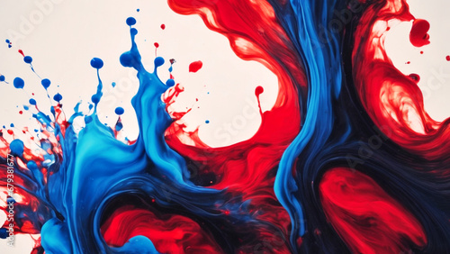 abstract Acrylic blue and red colors ink blot in water on black background