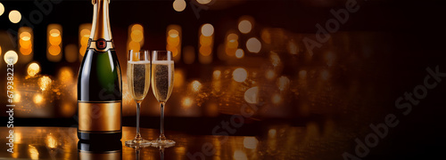 Party Celebration with Wine Champagne with sparkling bokeh background. Event Celebration. Copy Space photo