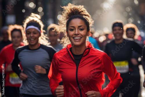 A group of people participating in a charity run, reflecting the spirit of giving and community engagement in the new year. Concept of philanthropy and compassion. Generative Ai.