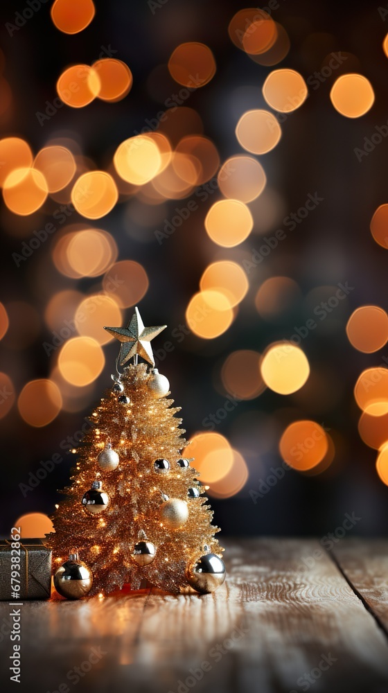  Fondo de navidad con árbol navideño con luces bokeh. Aplicable para móvil. Concepto de fiestas navideñas. Generado por IA