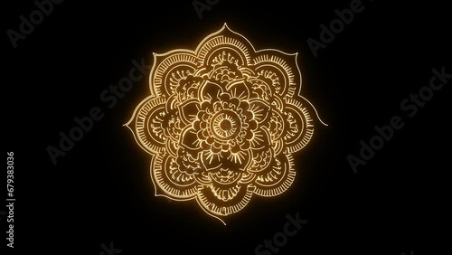 Mandala Abstract ornament gold neon line motion. 4k video pattern mandala India.