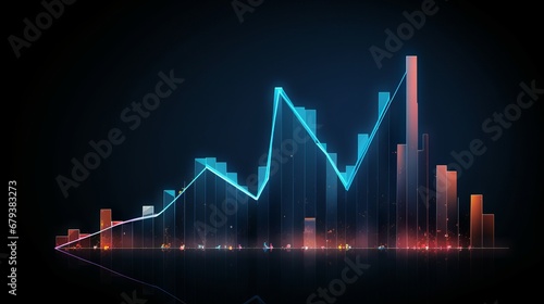 business growth chart arrow up low poly wireframe on background. graph finance increase trading. vector illustration fantastic technology design. 