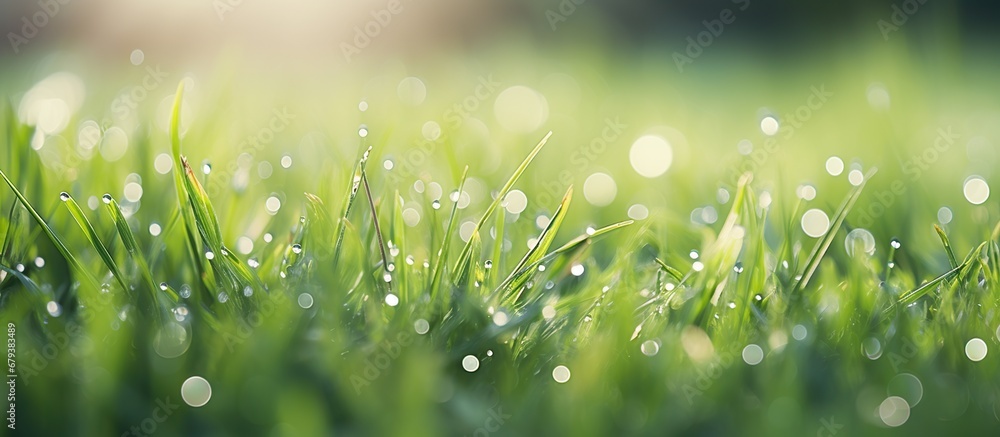 Close up Natural green grass in morning with blur background. AI generated Close up Natural green grass in morning with blur background. AI generated