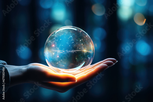 A pair of hands holding a delicate soap bubble, capturing the fleeting beauty and fragility of life. Concept of transience and wonder. Generative Ai. photo