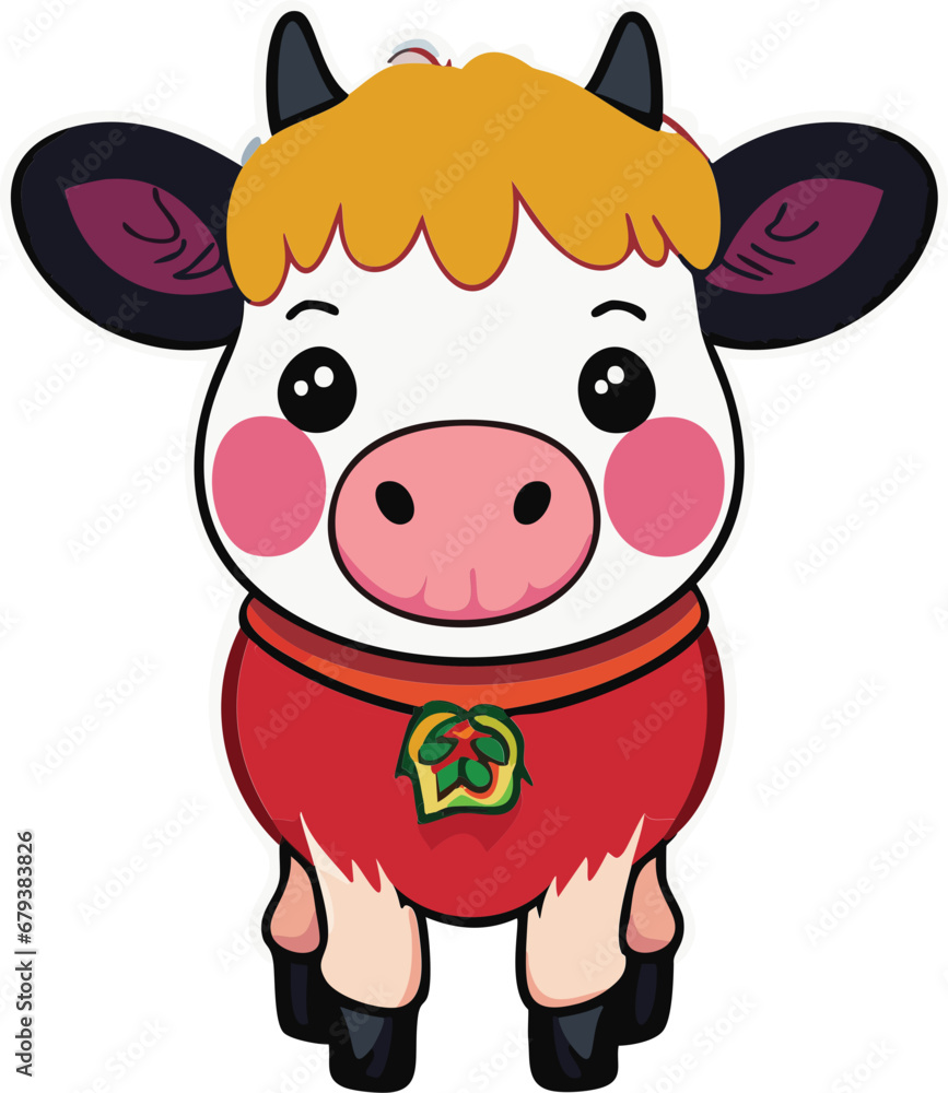 Fototapeta premium Cute Christmas Santa Highland Cow
