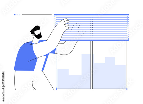 Hanging blinds abstract concept vector illustration.