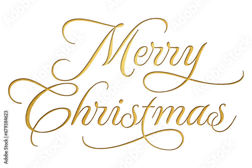 Canvas Print ‘Merry Christmas’ written in isolated paper cutout effect revealing golden backg