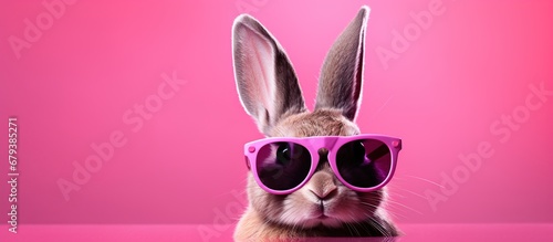 Cute stylist rabbit in Sunglasses isolated pink background