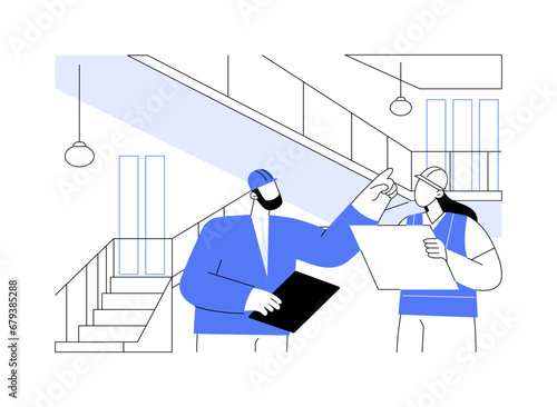 Commercial construction walk-through abstract concept vector illustration.