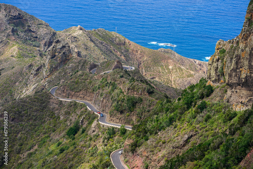 The Anaga massif (Macizo de Anaga). Natural landscape of the north of Tenerife and the small town of Taganana. Canary Islands. Spain. View from the observation deck - Mirador Bailadero. photo