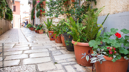 Fototapeta Naklejka Na Ścianę i Meble -  A little cobbles street in a Mediterranean country
