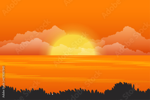 Summer beach background with sunset