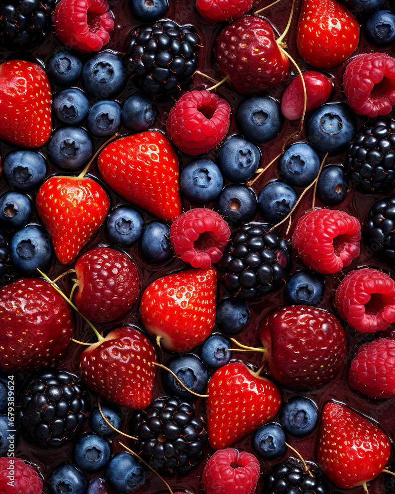 Mosaic of mixed berries, each berry a tiny tile, vibrant colors, intricate patterns Mosaic of mixed berries, each berry a tiny tile, vibrant colors, intricate patterns